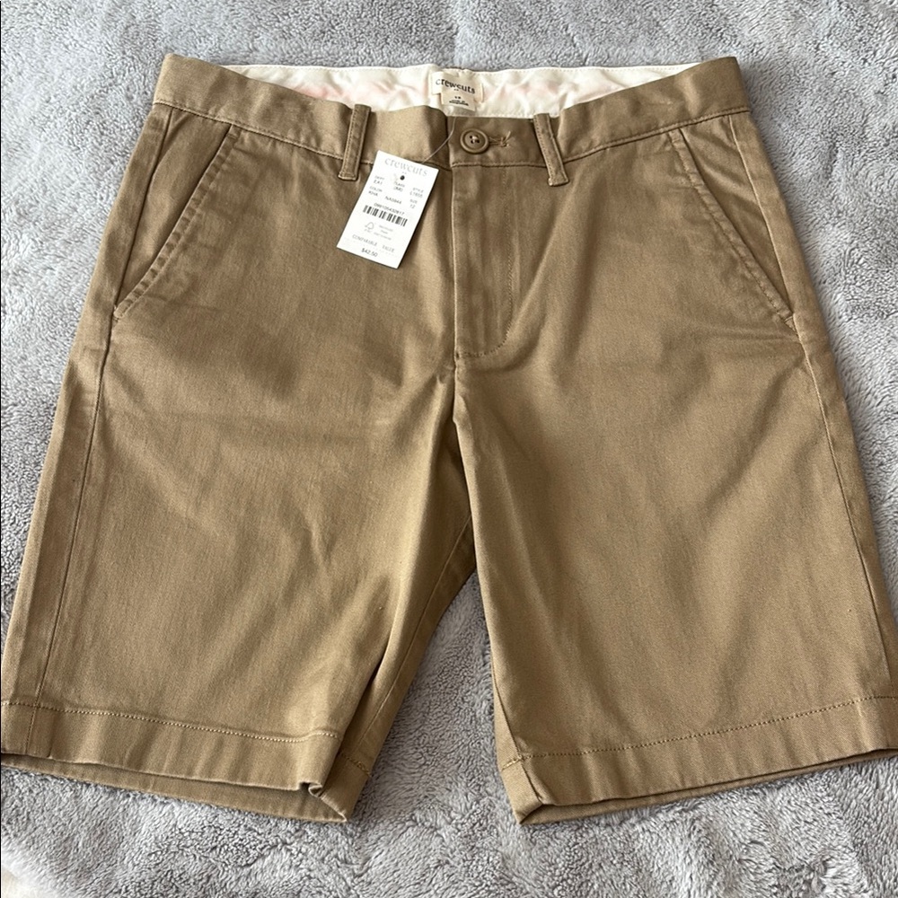 NWT Boys Crewcuts Tan Flat Front Chino Shorts Size 12 - Picture 1 of 5